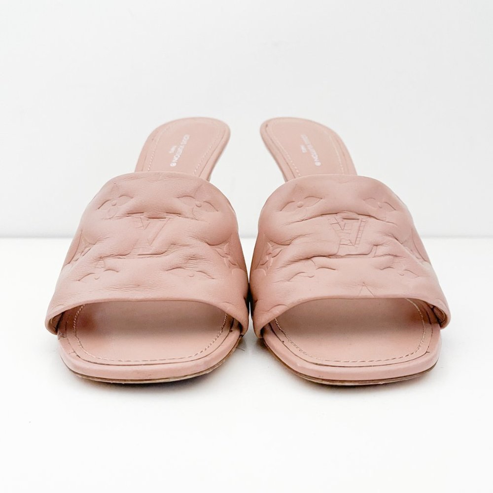Louis Vuitton Revival Mule Monogram Heel Padded Heels Sandals Natural Nude Beige - Picture 7 of 16